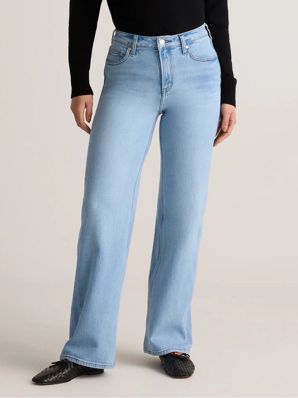 NEW Quince Bella Stretch Relaxed Straight Jeans Cool Blue High Rise Size 31 32